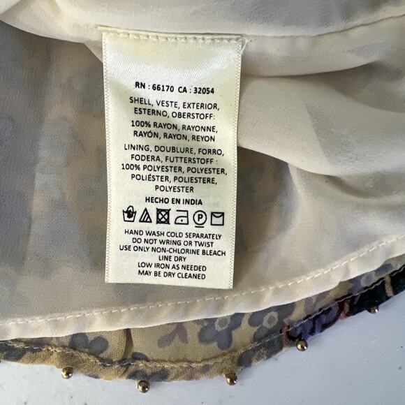 Floreat by Anthropologie Boho Patchwork Beaded Blouse Sheer Lining Large NWT - Picture 10 of 11